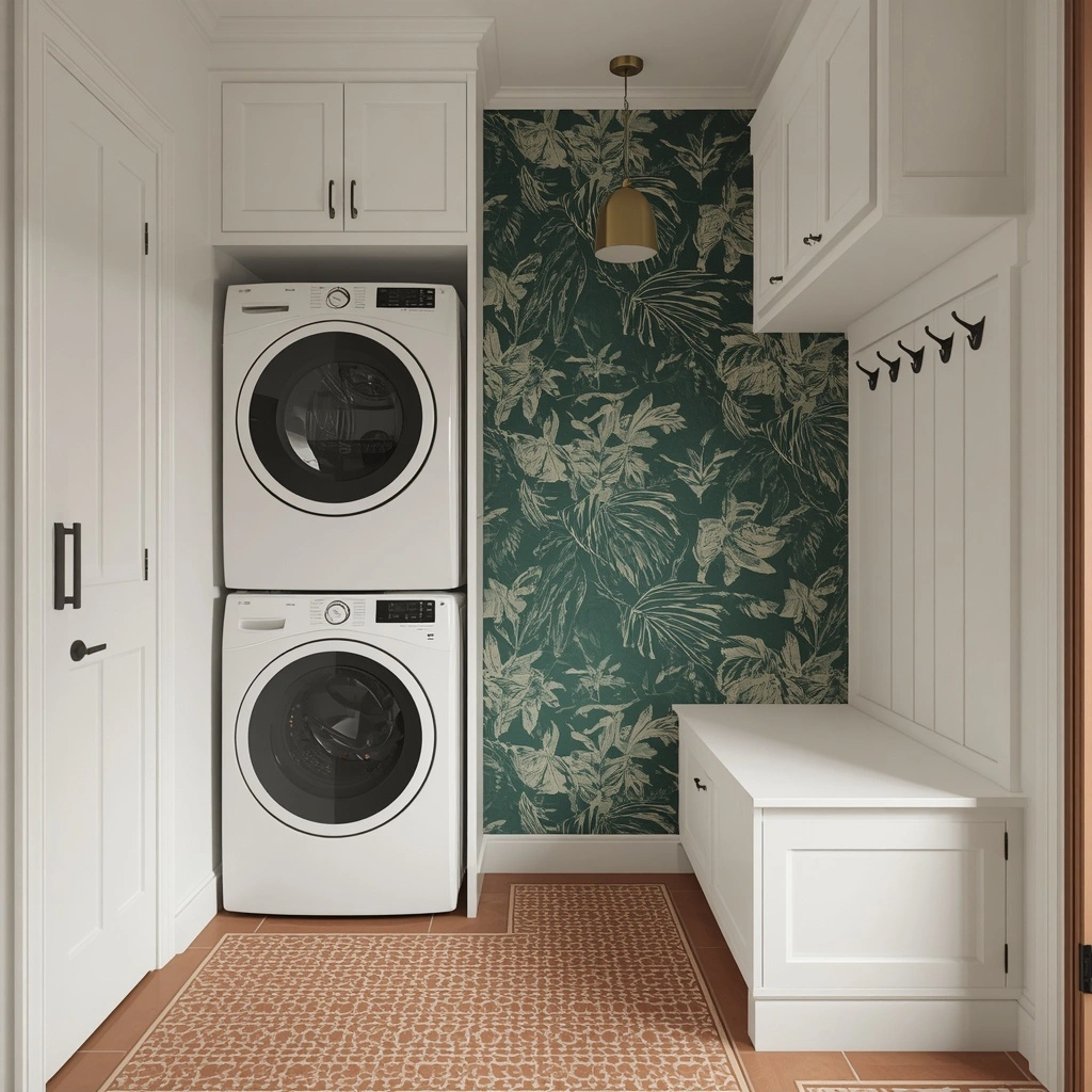 The Bold Wallpaper Accent Mudroom Laundry Room