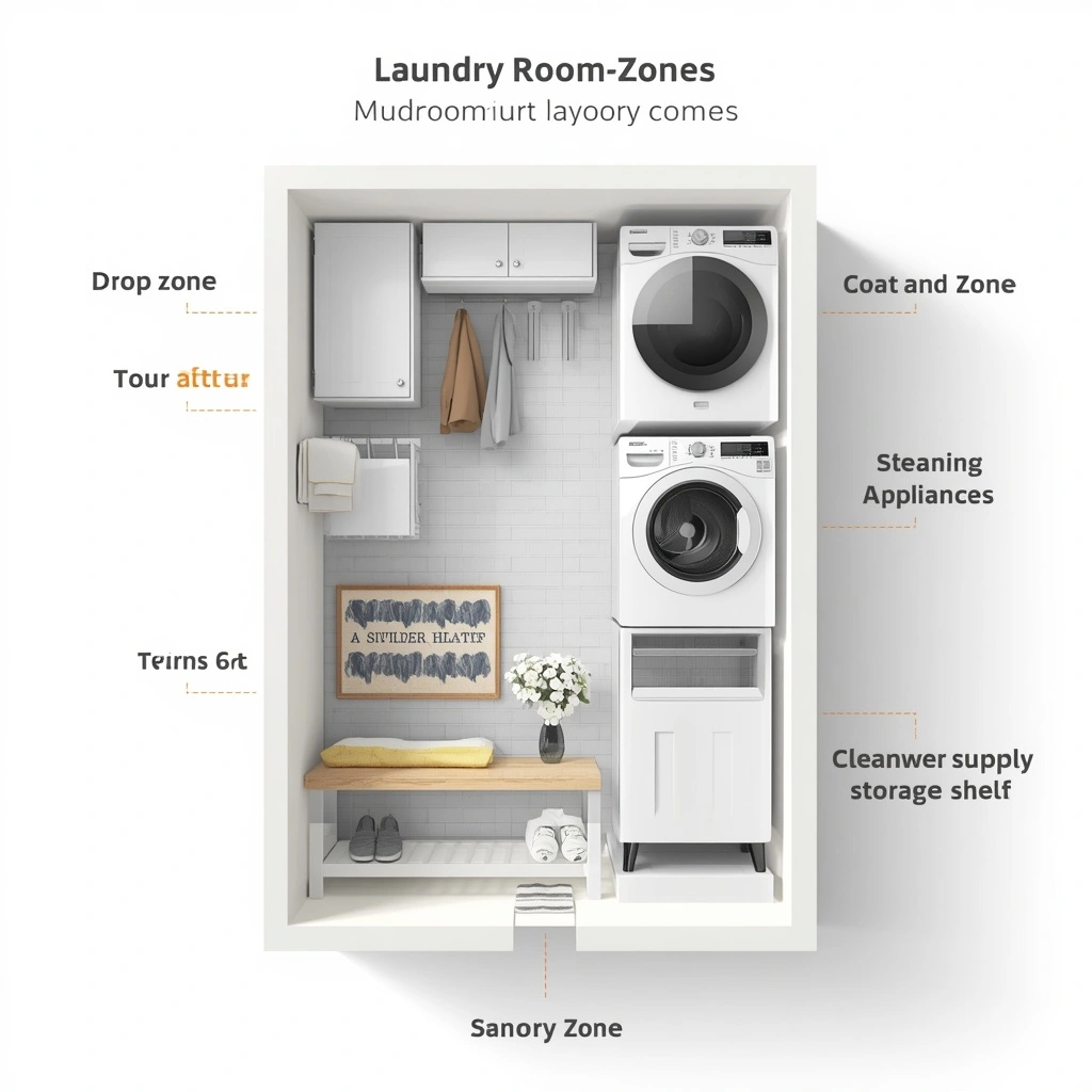 narrow mudroom with laundry room setup