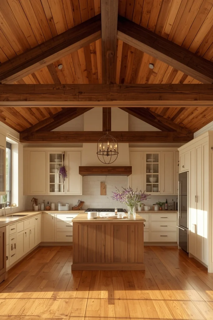 Exposed Wood Beam Farmhouse Kitchen