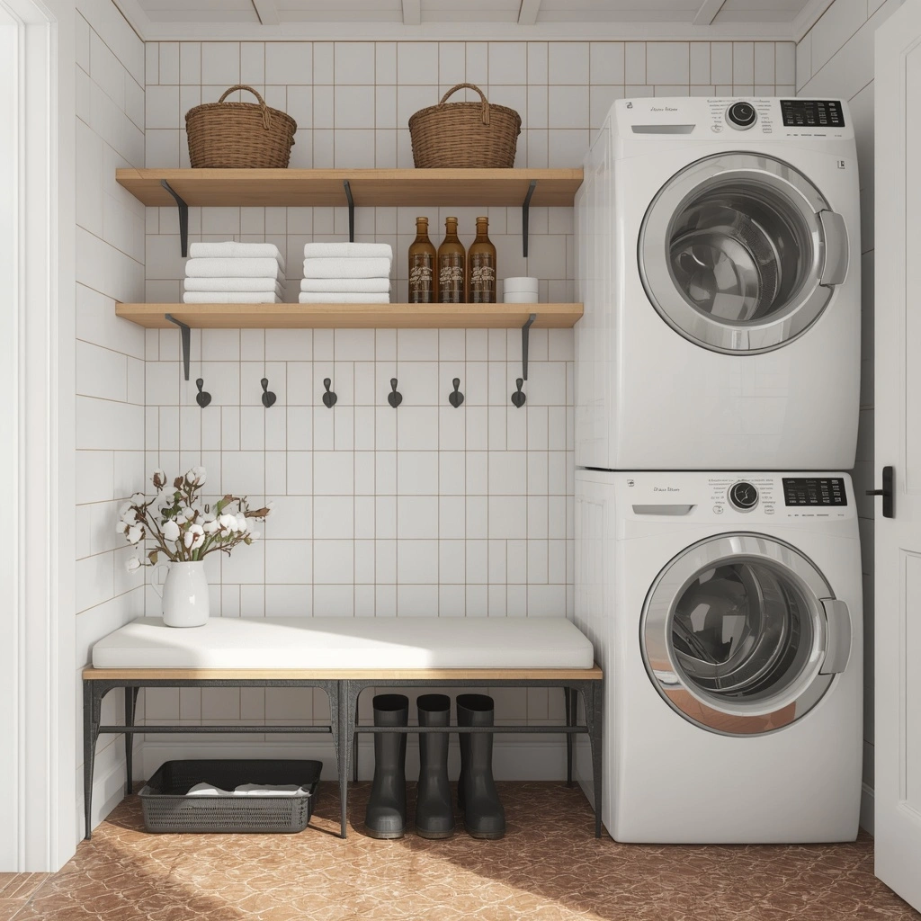 The Farmhouse Shiplap Station in a laundry mudroom