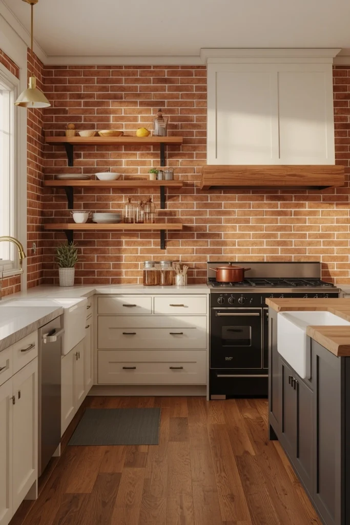 The Brick Backsplash Farmhouse Kitchen