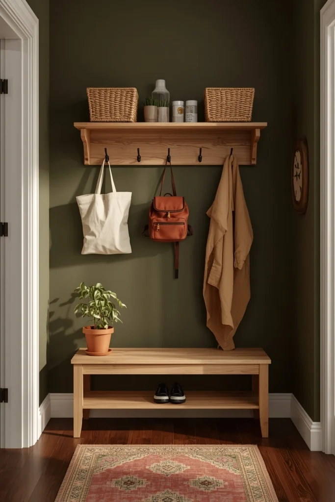 The Peg Rail + Floating Shelf Stack  mini mudroom