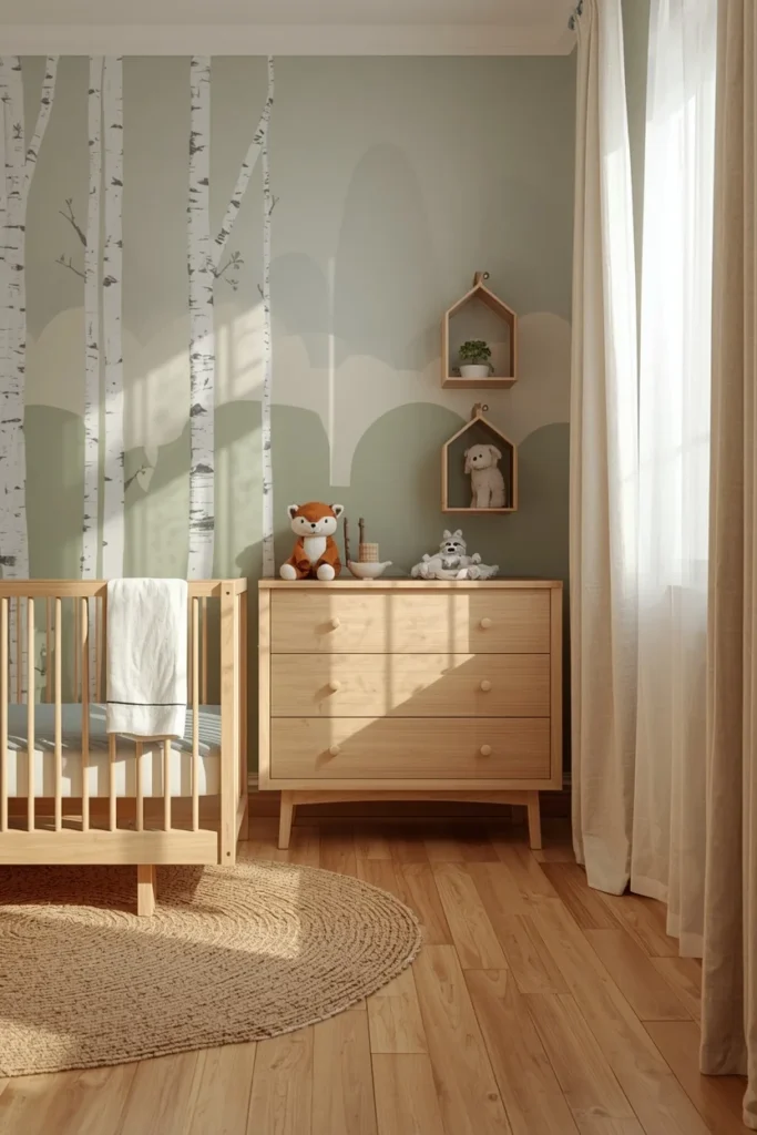 18 Baby Boy Nursery Themes That Are Cute, Creative & Absolutely Charming 2 baby nursery, featuring a hand-painted birch tree