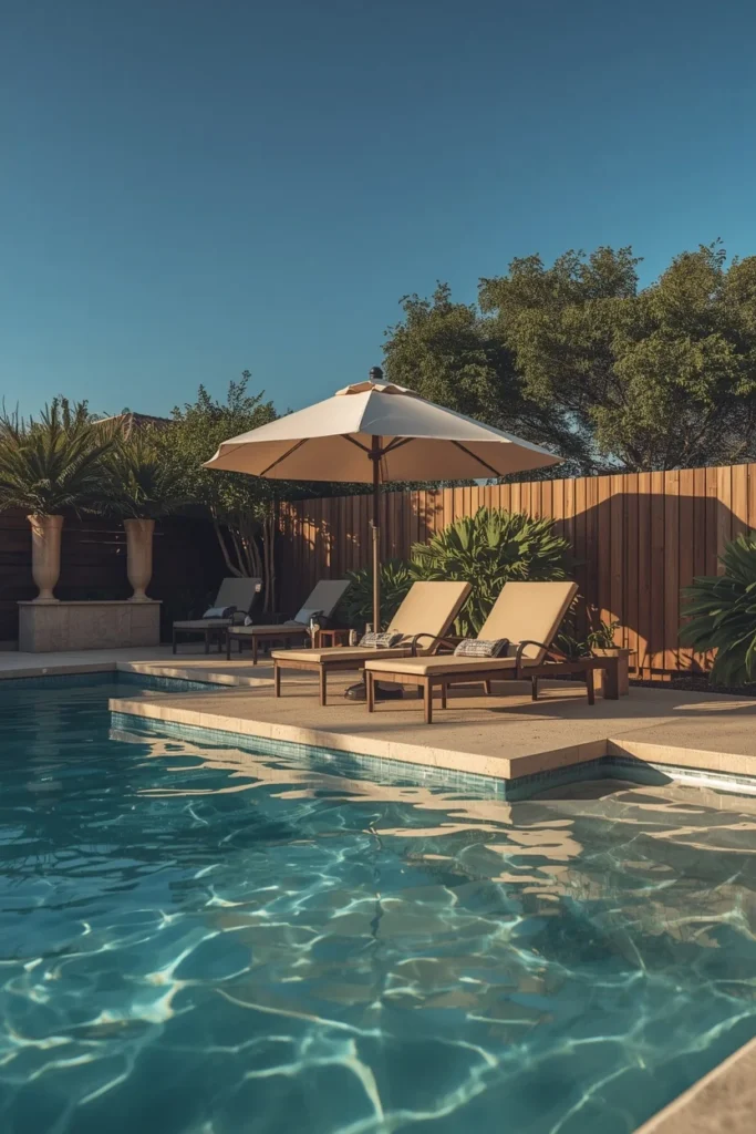 backyard pool, featuring a shallow Baja shelf tanning ledge 