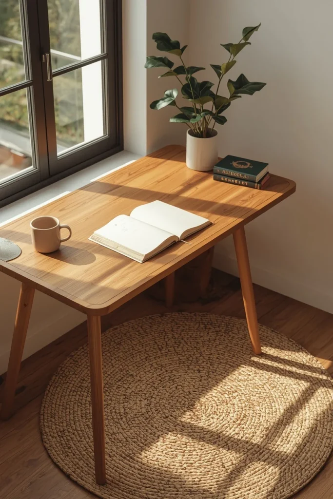 study space, featuring a solid warm wood desk