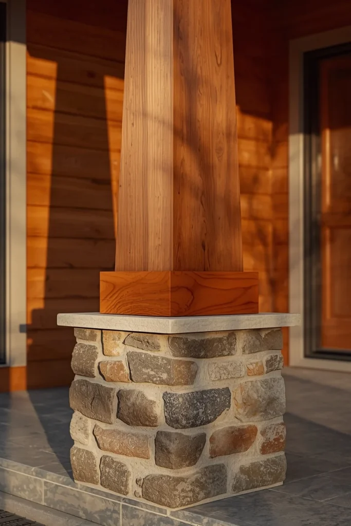 16 Craftsman Exterior Ideas That Are Classic, Detailed & Endlessly Beautiful 2 craftsman porch column close-up, featuring a tapered wood column