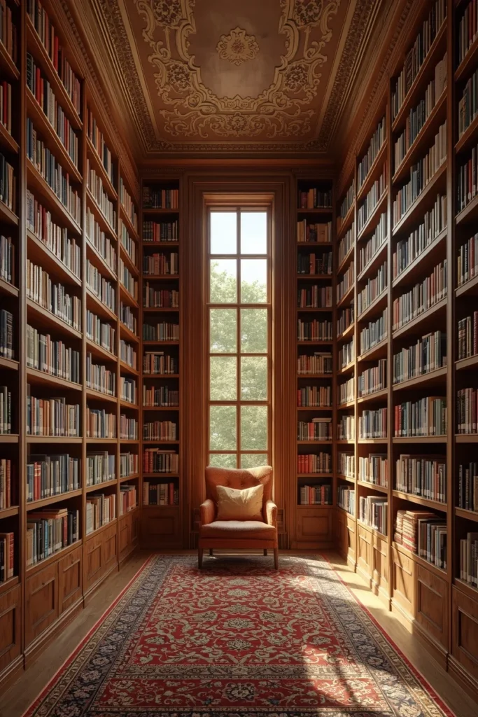 24 Dream Home Library Ideas That Are So Beautiful They'll Take Your Breath Away 2 home library, featuring floor-to-ceiling built-in walnut shelving