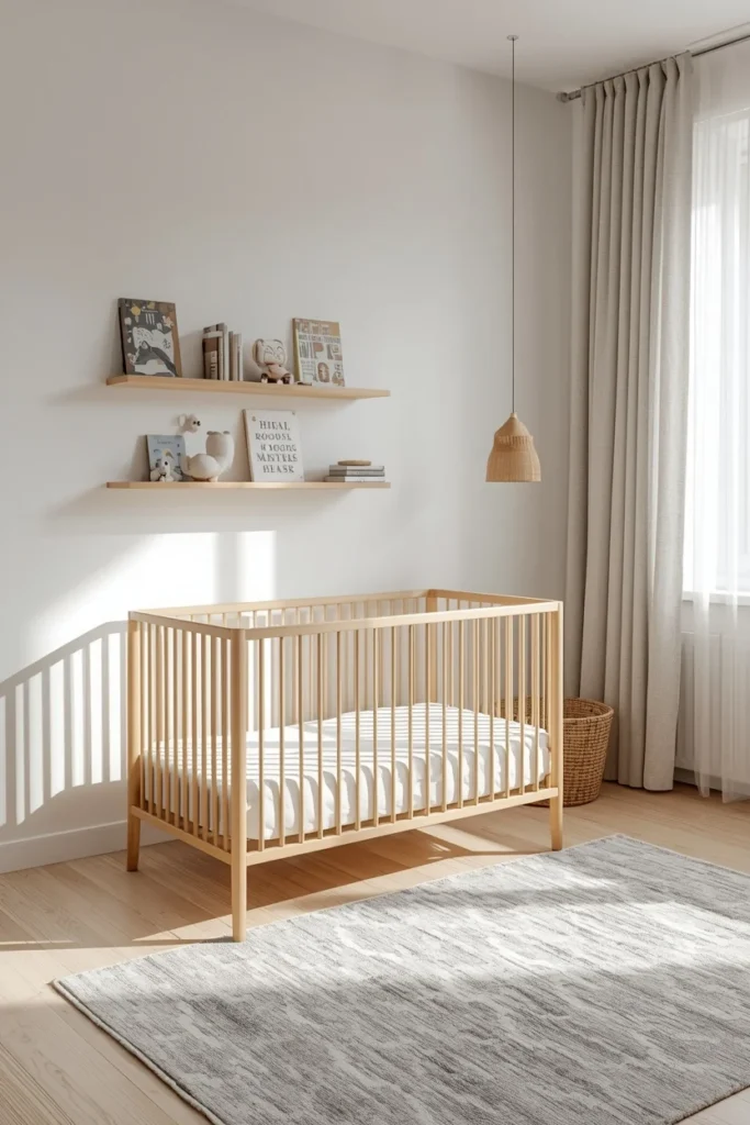 19 Gender Neutral Nursery Ideas That Are Modern, Stylish & Perfectly Timeless 2 Scandinavian nursery, featuring a light wood slatted crib