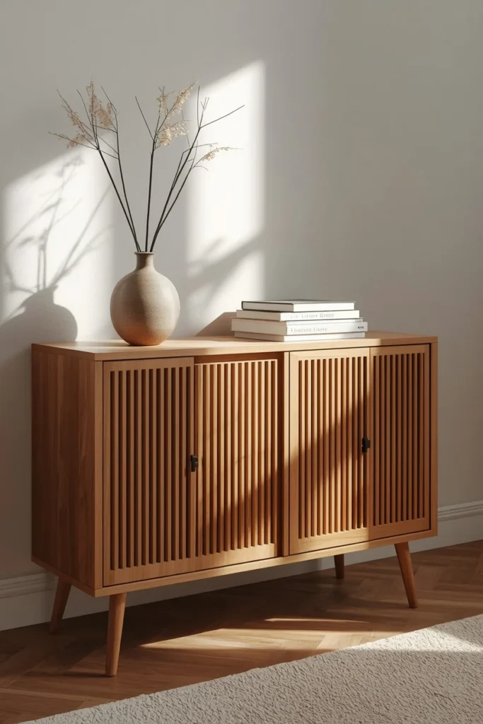 living room console, featuring a hacked IKEA KALLAX unit 