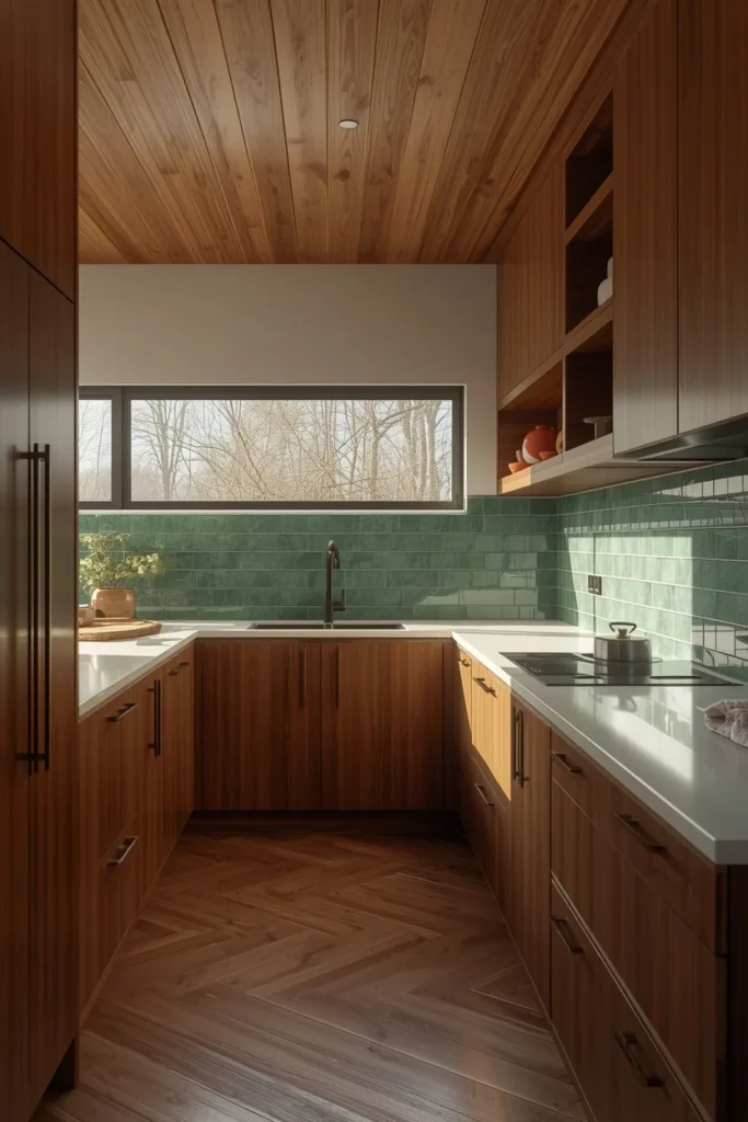 22 Mid Century Modern Kitchen Designs That Are Timeless & Stunning 2 mid century modern kitchen, featuring deep walnut cabinetry