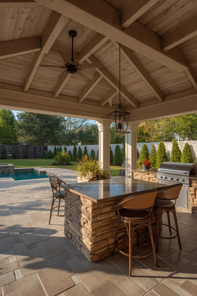 21 Pool House Ideas That Make Your Backyard Feel Like a Luxury Resort 2 backyard pool house, featuring a full outdoor kitchen