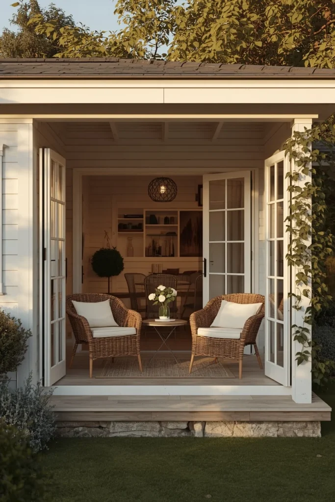 19 Summer House Ideas That Make Your Garden Feel Like a Vacation Destination 2 garden summer house, featuring a white timber cabin
