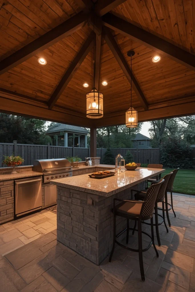  backyard, featuring an outdoor kitchen gazebo 