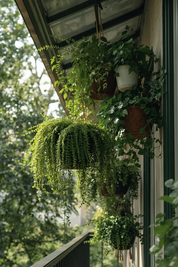25 Balcony Ideas That Turn Even the Smallest Outdoor Space Into a Retreat 11 balcony overhang, featuring layered hanging plant baskets