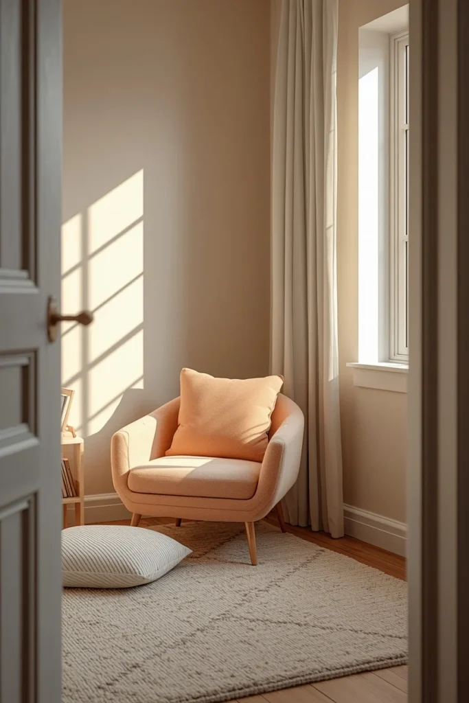 children's playroom reading nook, featuring a small cozy armchair,