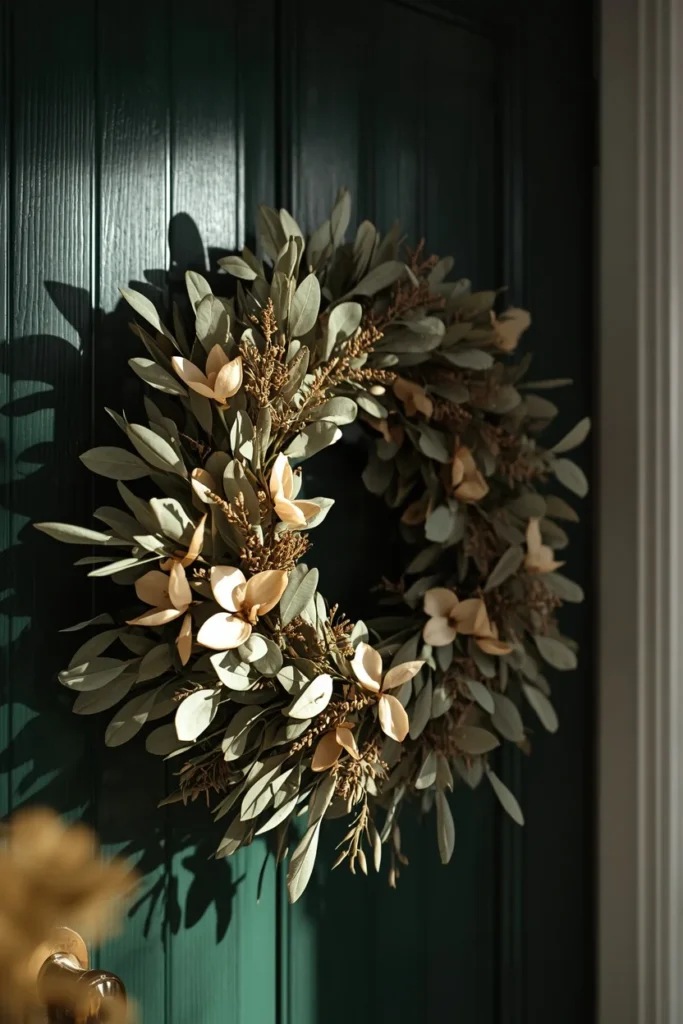 22 Home Entrance Decor Ideas That Make a Stunning First Impression Every Time 11 home exterior entrance, featuring a lush dried eucalyptus