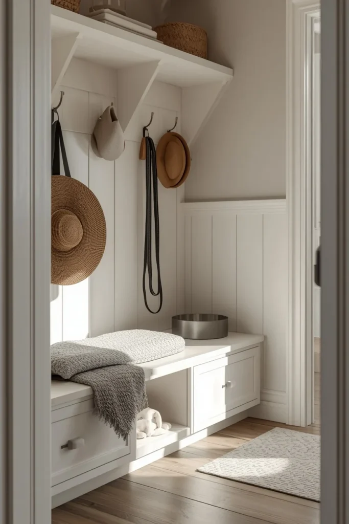 16 Mudroom Design Ideas That Make the Messiest Space in Your Home Look Amazing 10 mudroom pet station featuring a built-in low cubby