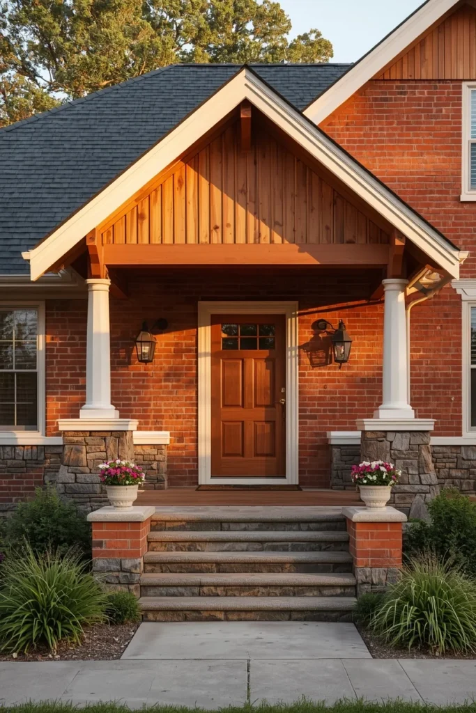 25 Red Brick House Exterior Ideas That Make Traditional Look Incredibly Chic 10 The Wood Accent Layer on red brick house