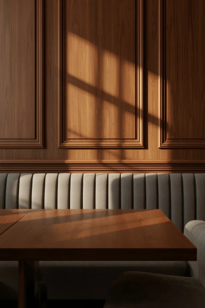 19 Small Dining Room Ideas That Are Big on Style & Even Bigger on Charm 11 small dining room, featuring reeded wood wall paneling behind the dining table,