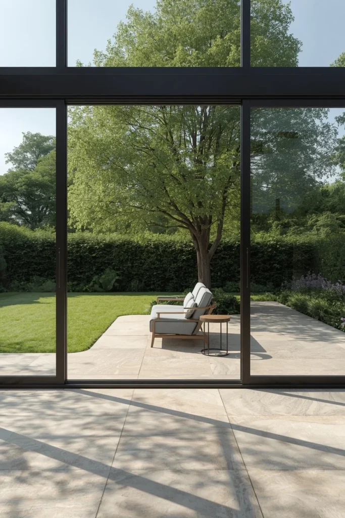 19 Summer House Ideas That Make Your Garden Feel Like a Vacation Destination 11 glass garden room, featuring a summer house with floor-to-ceiling sliding glass walls