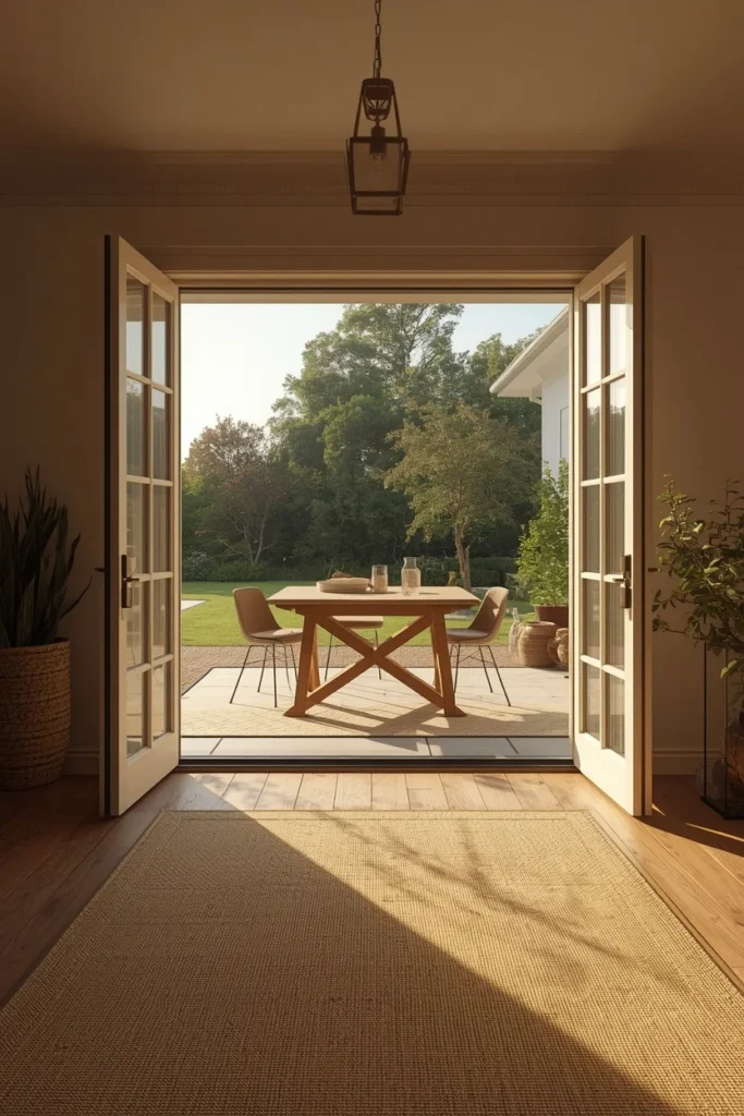 summer house dining area, featuring a wood dining table 