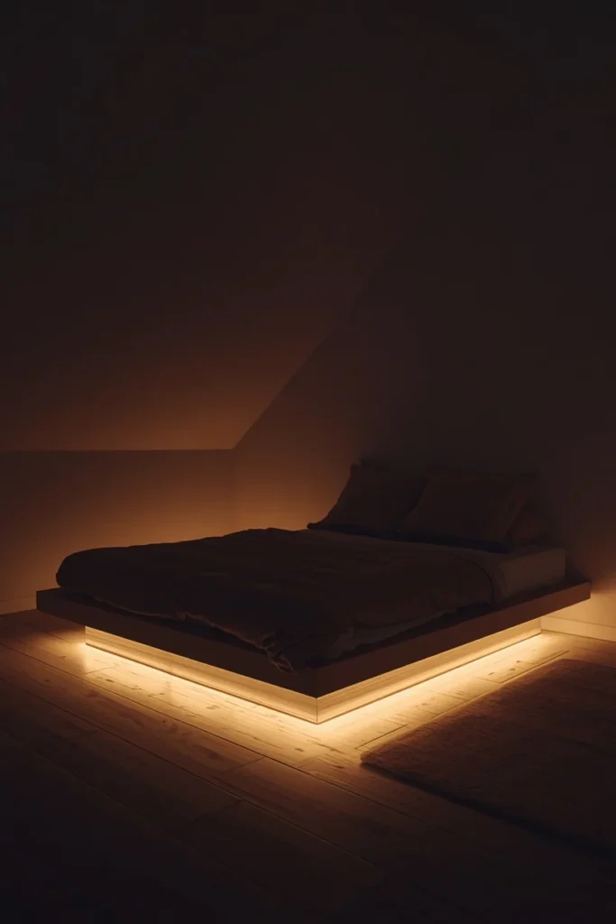 attic bedroom nighttime shot,