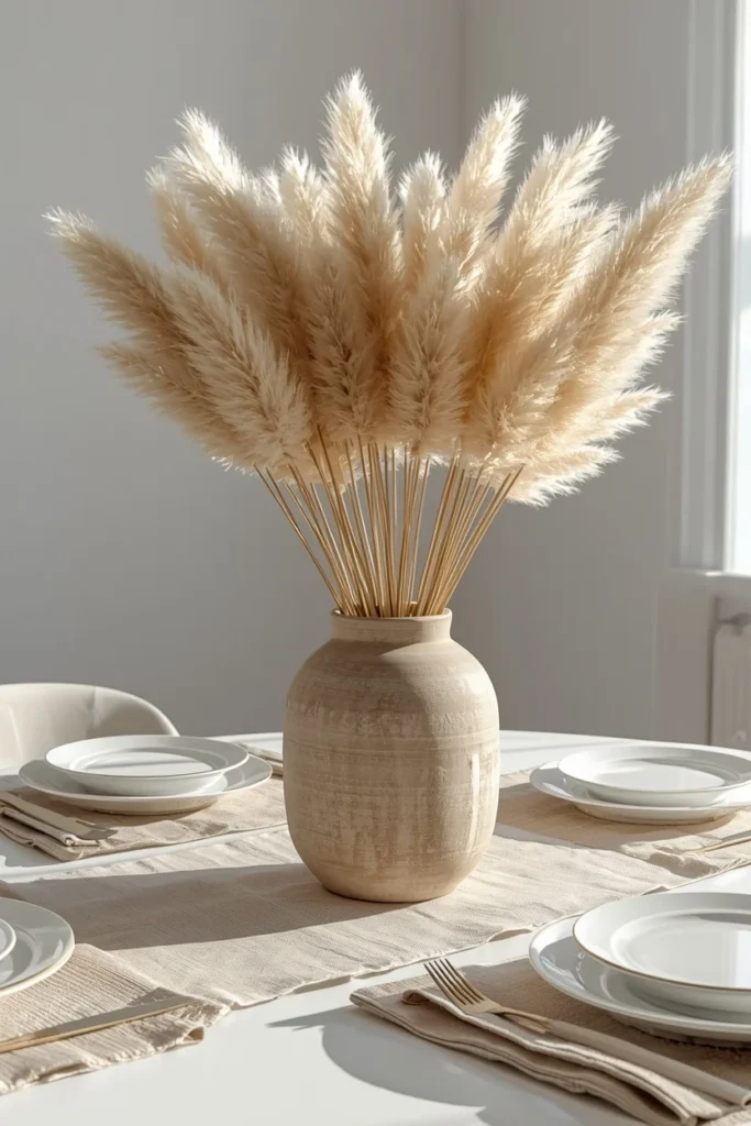 16 Fall Table Decor Ideas That Turn Every Dinner Into an Autumn Celebration 12 fall table centerpiece featuring a large textured ceramic vase