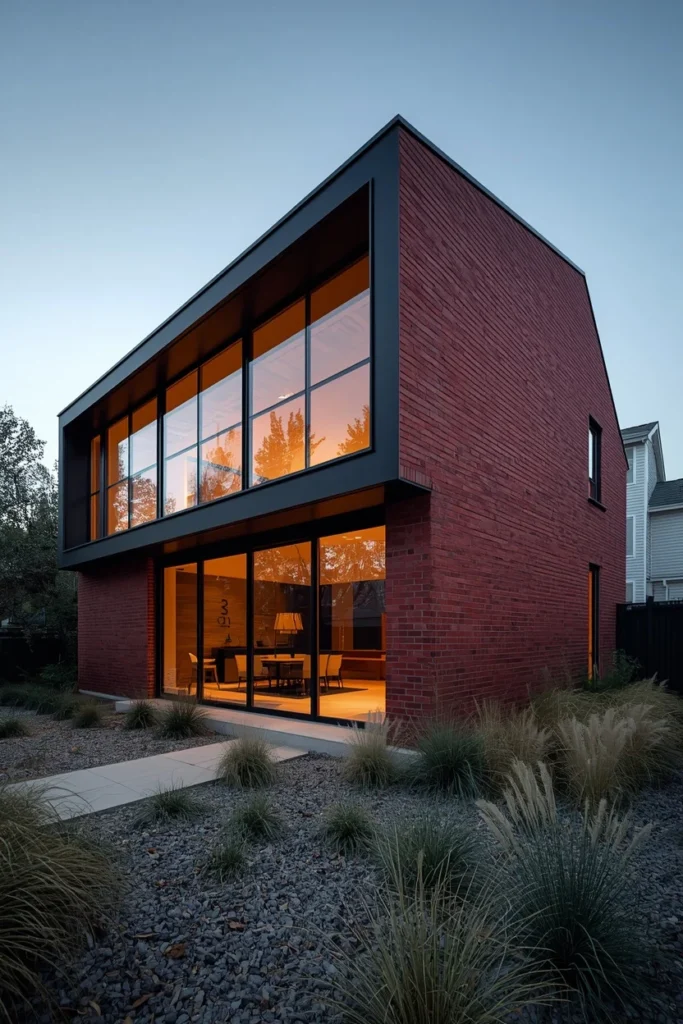 25 Red Brick House Exterior Ideas That Make Traditional Look Incredibly Chic 11 The Modern Black & Glass Update