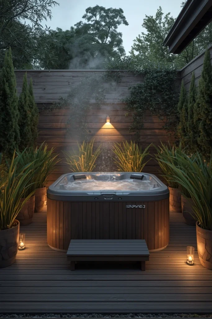 20 Back Deck Ideas That Make Your Outdoor Space Impossibly Inviting 13 hot tub deck area, featuring a wood-framed hot tub