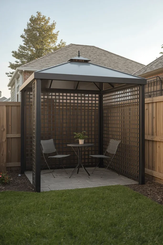  backyard, featuring a triangular corner gazebo 