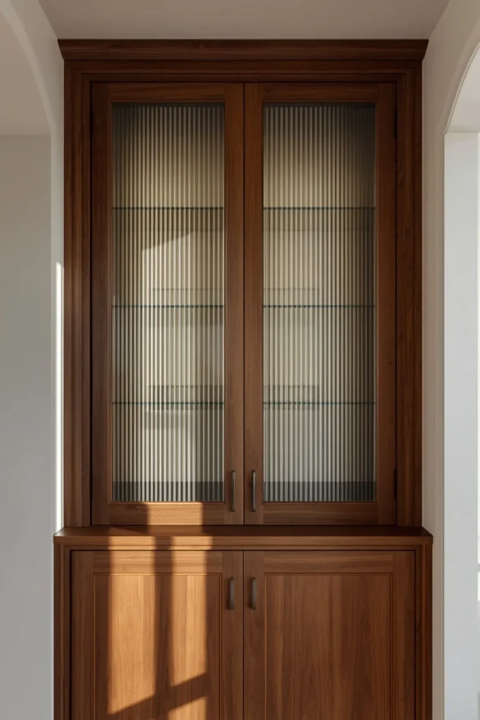 17 Built-In Dining Room Cabinet Ideas That Are Beautiful & Super Practical 13 dining room built-in, featuring fluted ribbed glass cabinet doors