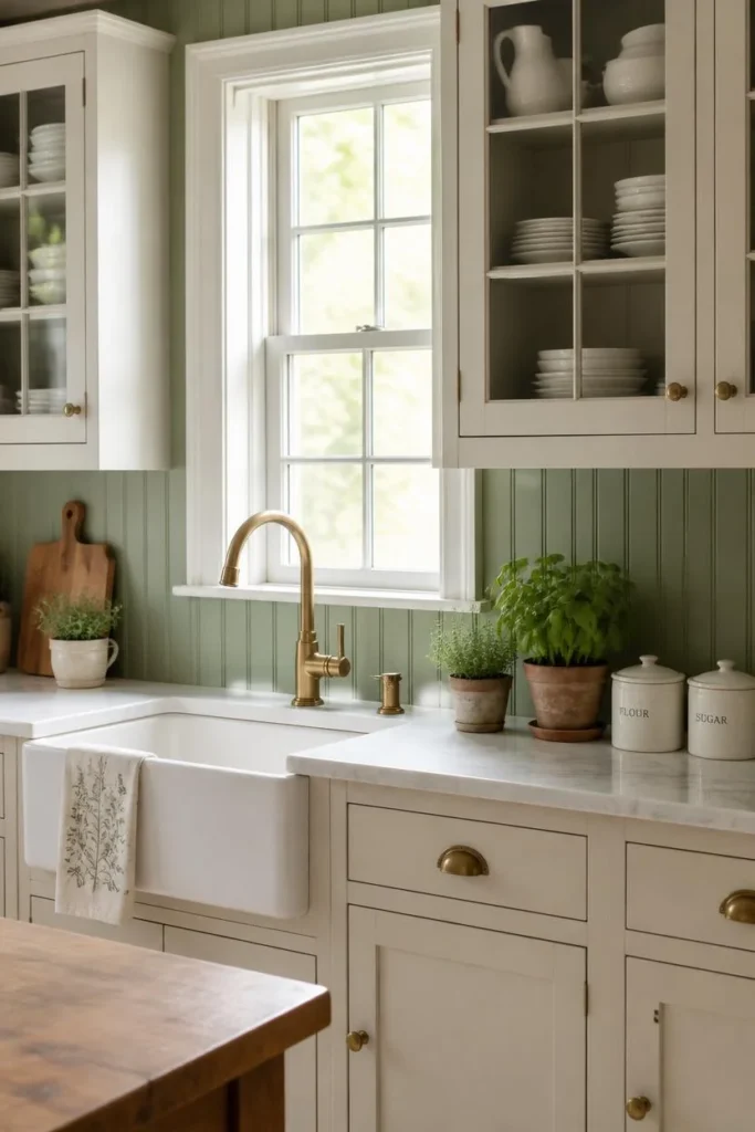  Beadboard Painted in Sage Green country kitchen