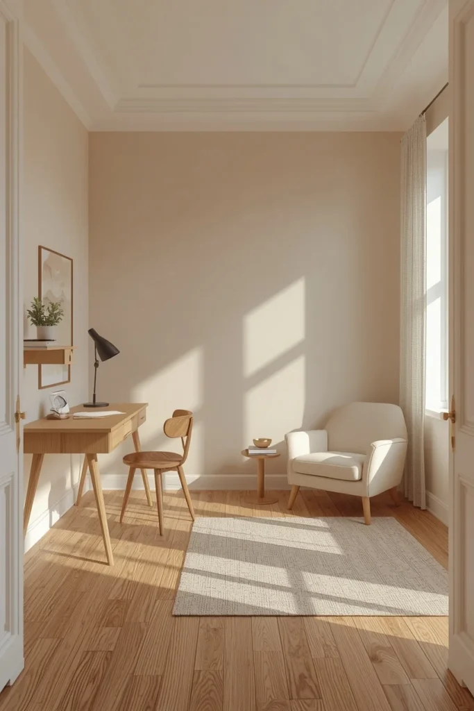 Image Prompt: Pinterest-style hyper realistic and a small armchair reading zone on the other side, each area defined by a separate rug, warm neutral color palette throughout, camera angle wide shot capturing both zones, soft natural daylight, balanced and flexible mood, premium interior photography, natural shadows, realistic styling, ultra detailed, vertical composition, Pinterest aesthetic, photorealistic
