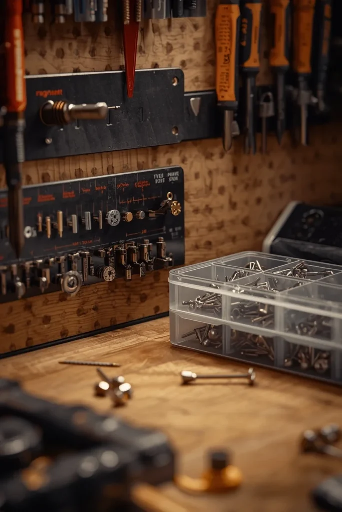19 Garage Storage Ideas That Finally Tame the Chaos & Look Great Doing It 13 workbench close-up, featuring a magnetic strip