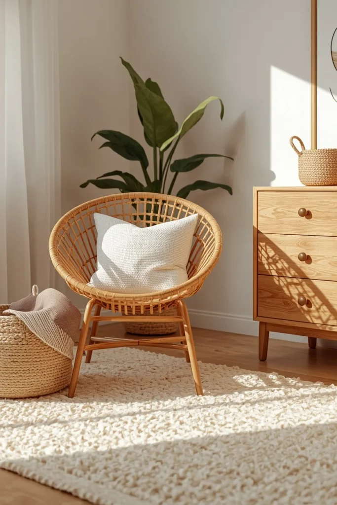 19 Gender Neutral Nursery Ideas That Are Modern, Stylish & Perfectly Timeless 13 natural nursery styling, featuring a rattan accent chair