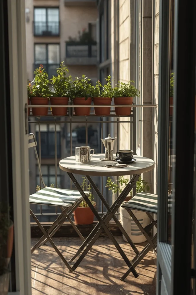 24 Outdoor Patio Furniture Ideas That Are Stylish, Comfy & Weather-Ready 13 small city balcony, featuring a round bistro table