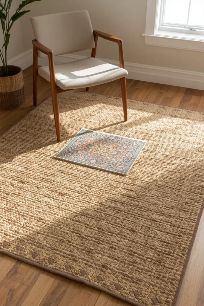 23 Rental Apartment Decor Ideas That Look Like You Actually Own the Place 13 rental living room corner, featuring a natural jute base rug