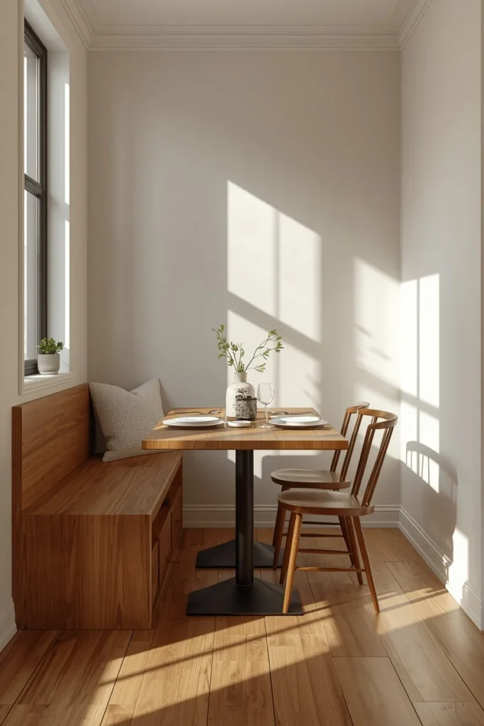 19 Small Dining Room Ideas That Are Big on Style & Even Bigger on Charm 13 small dining room, featuring a wood bench along one side of the dining table