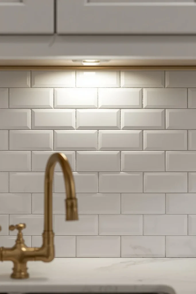 20 White Kitchen Ideas That Are Bright, Fresh & Absolutely Dreamy 12 kitchen backsplash detail, featuring beveled white subway tile