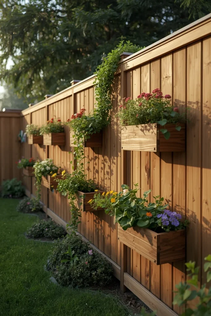 small backyard exterior, featuring a wood privacy fence 