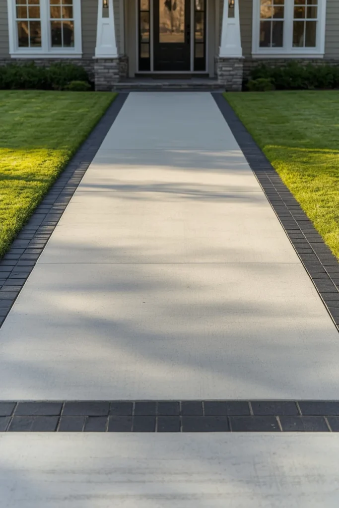  transitional home exterior, featuring a light gray concrete driveway