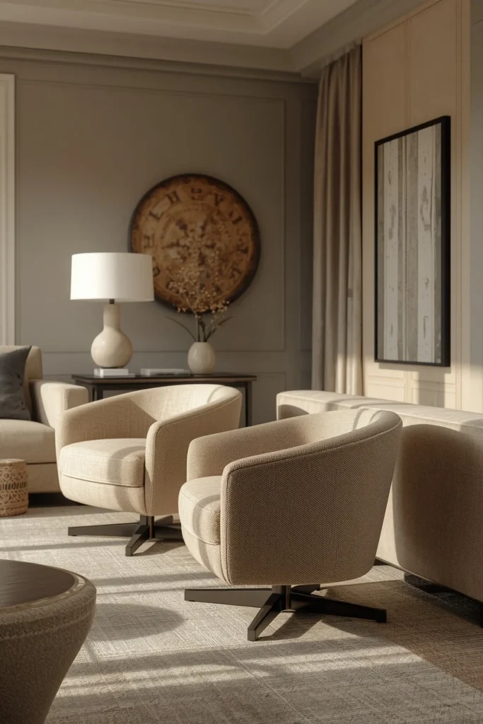 family room, featuring a pair of swivel accent chairs 