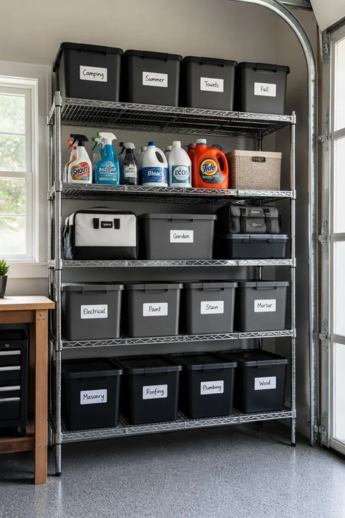 19 Garage Storage Ideas That Finally Tame the Chaos & Look Great Doing It 14 garage shelving shot, featuring a chrome wire shelving unit