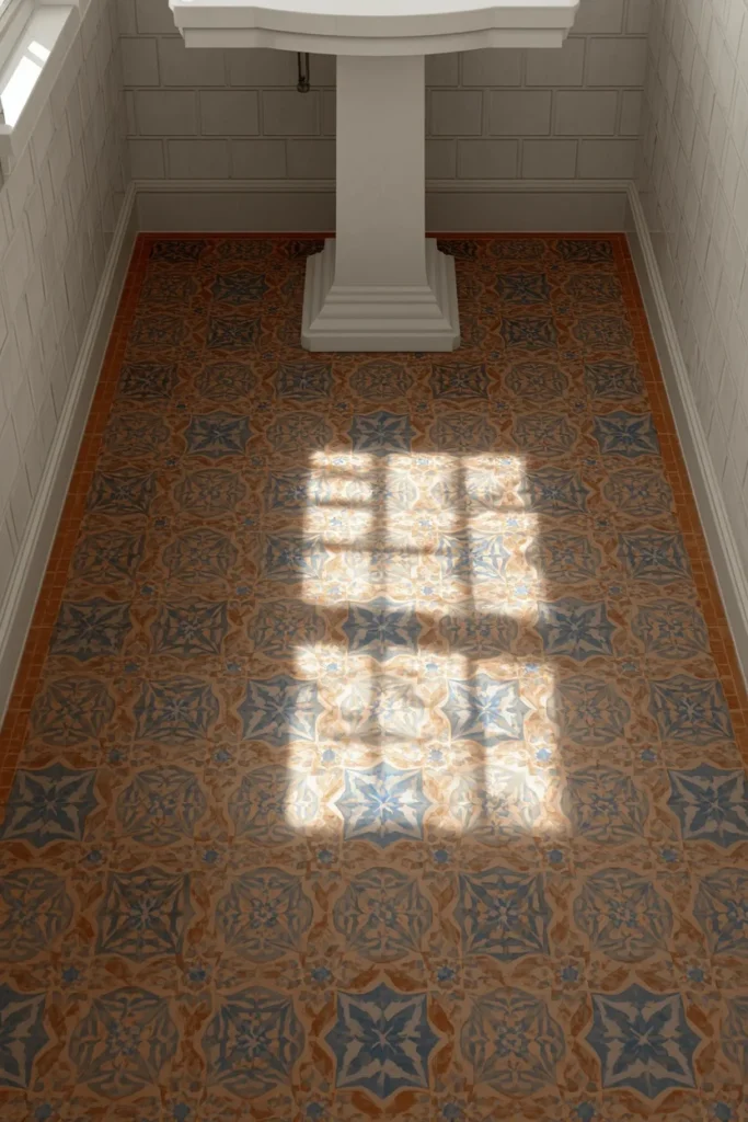 23 Half Bathroom Ideas That Turn a Tiny Room Into a Total Showstopper 14 a Bold Floor Tile Pattern