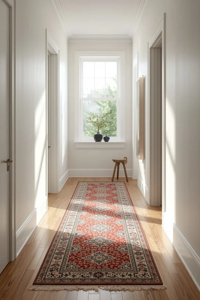 22 Home Entrance Decor Ideas That Make a Stunning First Impression Every Time 14 hallway entryway, featuring a patterned wool runner rug