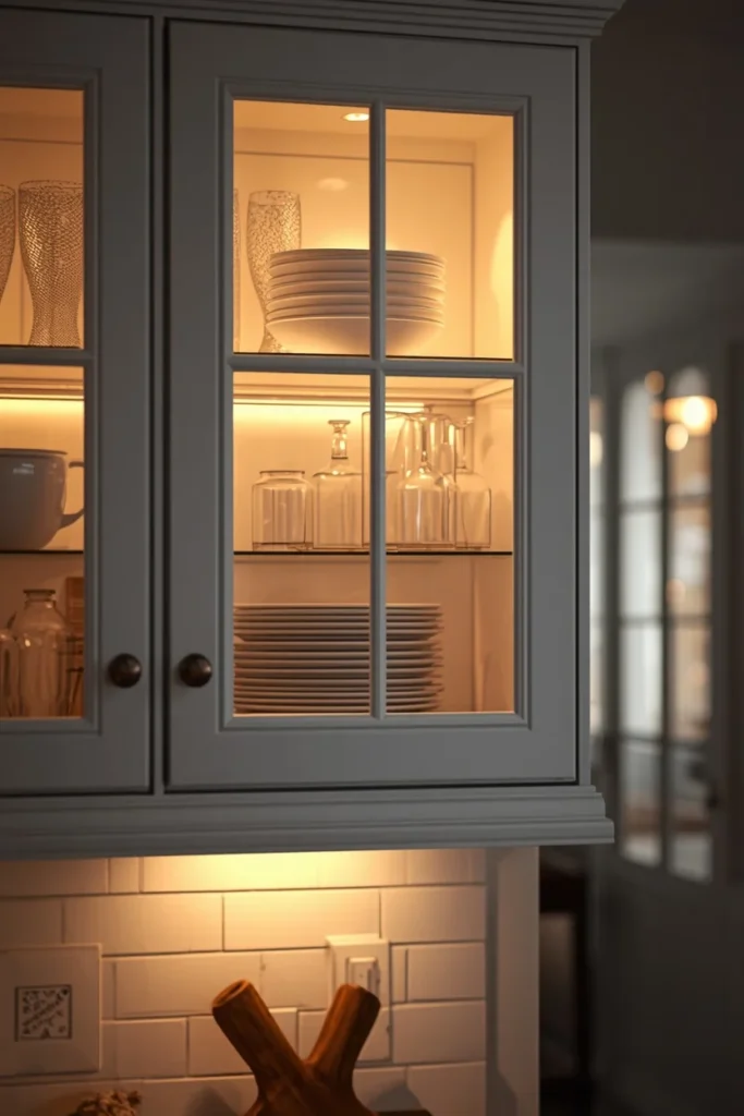 20 White Kitchen Ideas That Are Bright, Fresh & Absolutely Dreamy 13 kitchen cabinet close-up, featuring a white glass-front upper cabinet