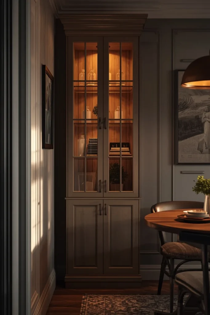 17 Built-In Dining Room Cabinet Ideas That Are Beautiful & Super Practical 15 dining room, featuring a slim tall built-in cabinet
