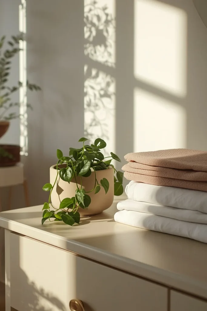 16 Classy Bedroom Ideas That Ooze Quiet Luxury Without the Price Tag 15 bedroom dresser, featuring a single trailing pothos plant