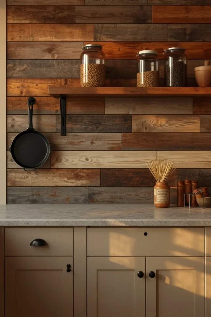 Reclaimed Wood Planks Sealed for Kitchen Use