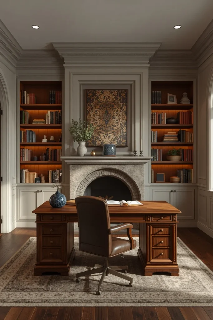 24 Dream Home Library Ideas That Are So Beautiful They'll Take Your Breath Away 15 home office library combination, featuring a wood desk